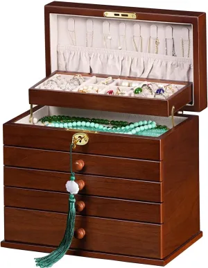 Necklace Hooks ?C Antique Jewelry Organizer for Dresser Tabletop, Jewelry Storage Boxes though aide for Women Vintage Wooden Jewelry Box with Dual Key Lock, Carved Top, 