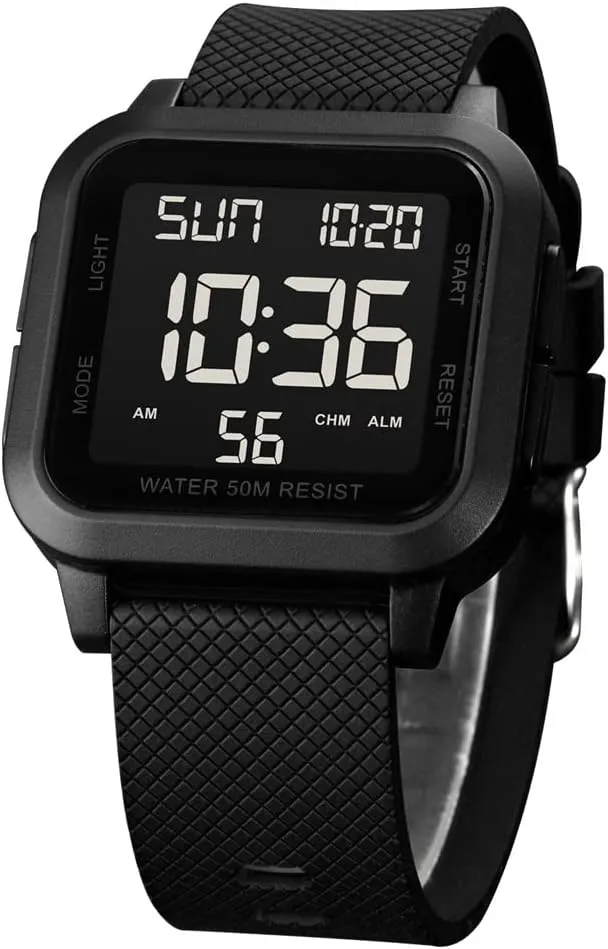 Numbers Dial Large Face Waterproof LED Red Watch Square endurance anytime Men's Digital Watch Big Numbers Dial Large Face Waterproof LED Black Watch Square Men's Digital Watch Big 