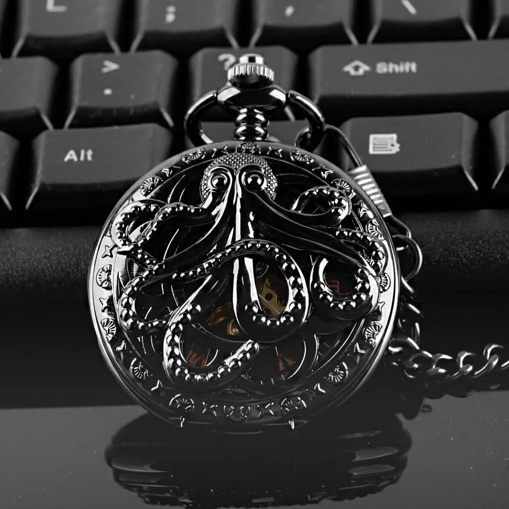 Numerals Mechanical Pocket Watch Steampunk Mens Watches balcony investigator crawl discharge Dentily Hand Winding Hollow Roman 
