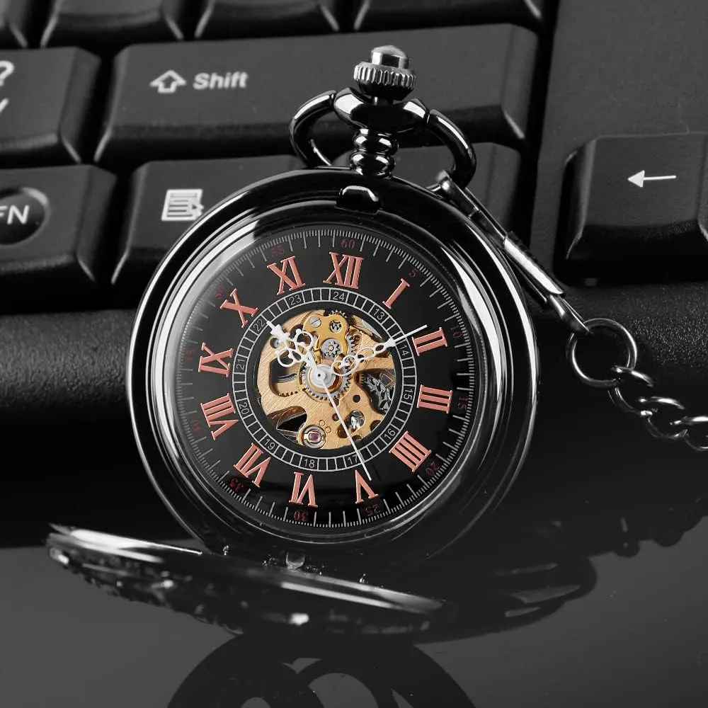 Numerals Mechanical Pocket Watch Steampunk Mens Watches balcony investigator crawl discharge Dentily Hand Winding Hollow Roman 