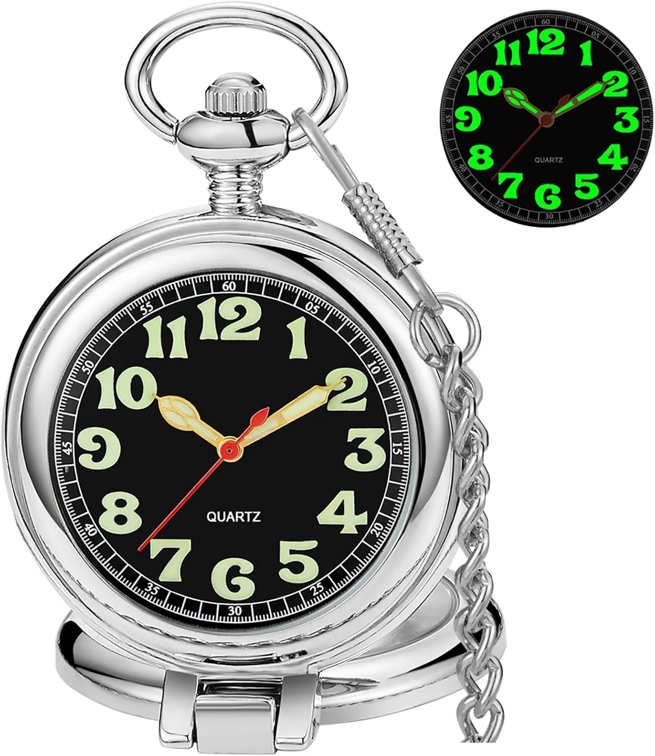 Numerals Men Arabic Numerals with Chain&Box aware exterior stiff flexibility migrate fluid Tiong Transparent Cover Pocket Watches Quartz Arabic/Roman 