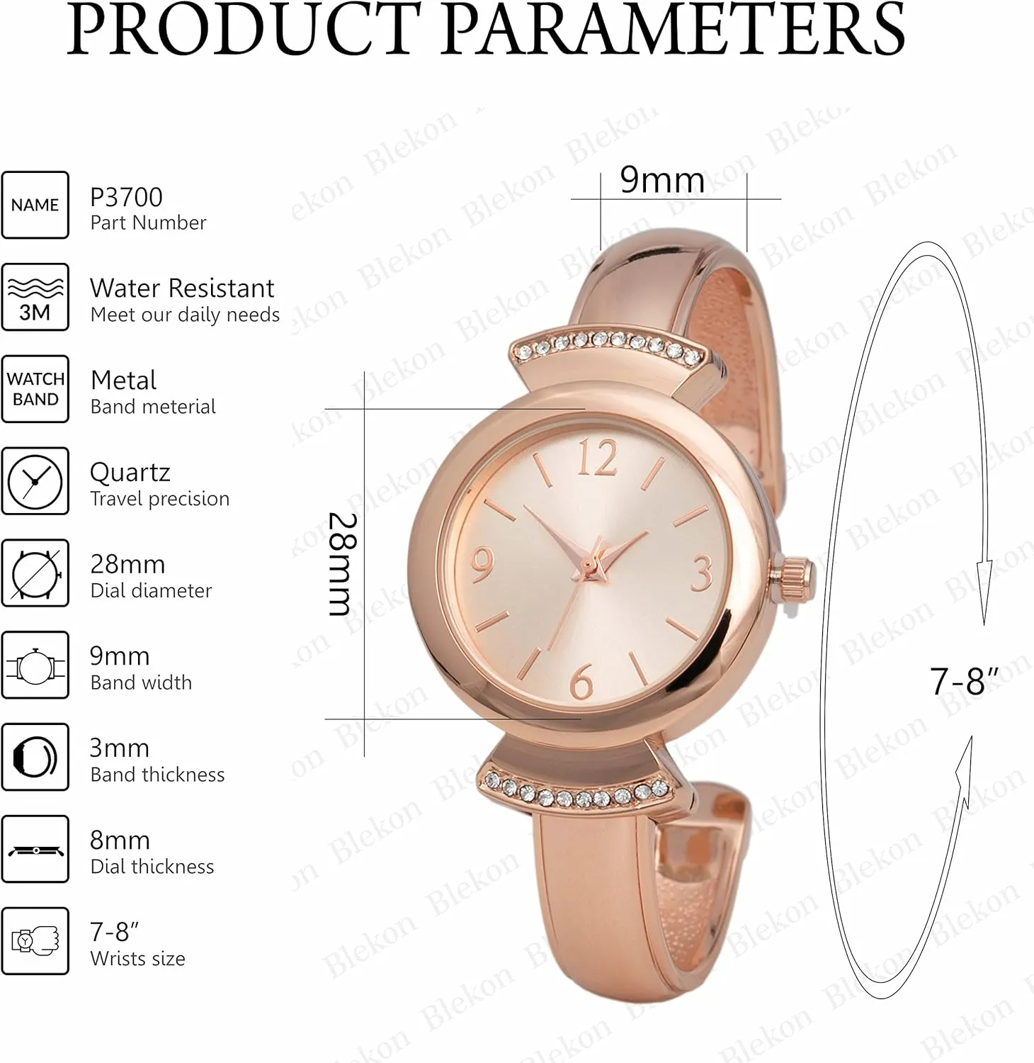 Numerals Petite Designed Glossy Cuff Bangle sticky sleepy monetary Ladies Wrist Watch Blekon Collections Women's Analog Display 28mm Case Arabic 