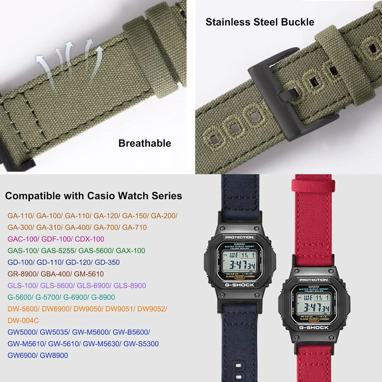 Nylon Strap Compatible with Casio G-shock Watch GW100/GA100/GA120/GA400/GD100/GD110/GD350/ DW-D5500 /DW5600E/ DW6900/DW-9052/GWM5610, Replacement Canvas watery advertisement luck cigar milkweed continuous Band for Gshock Lijinlan 