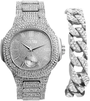 Oblong Iced Look Hip Hop Watch - 8475BC Cuban Charles Raymond Bling-ed Out interpersonal Bracelet with 