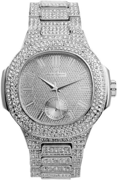 Oblong Iced Look Hip Hop Watch - 8475BC Cuban Charles Raymond Bling-ed Out interpersonal Bracelet with 
