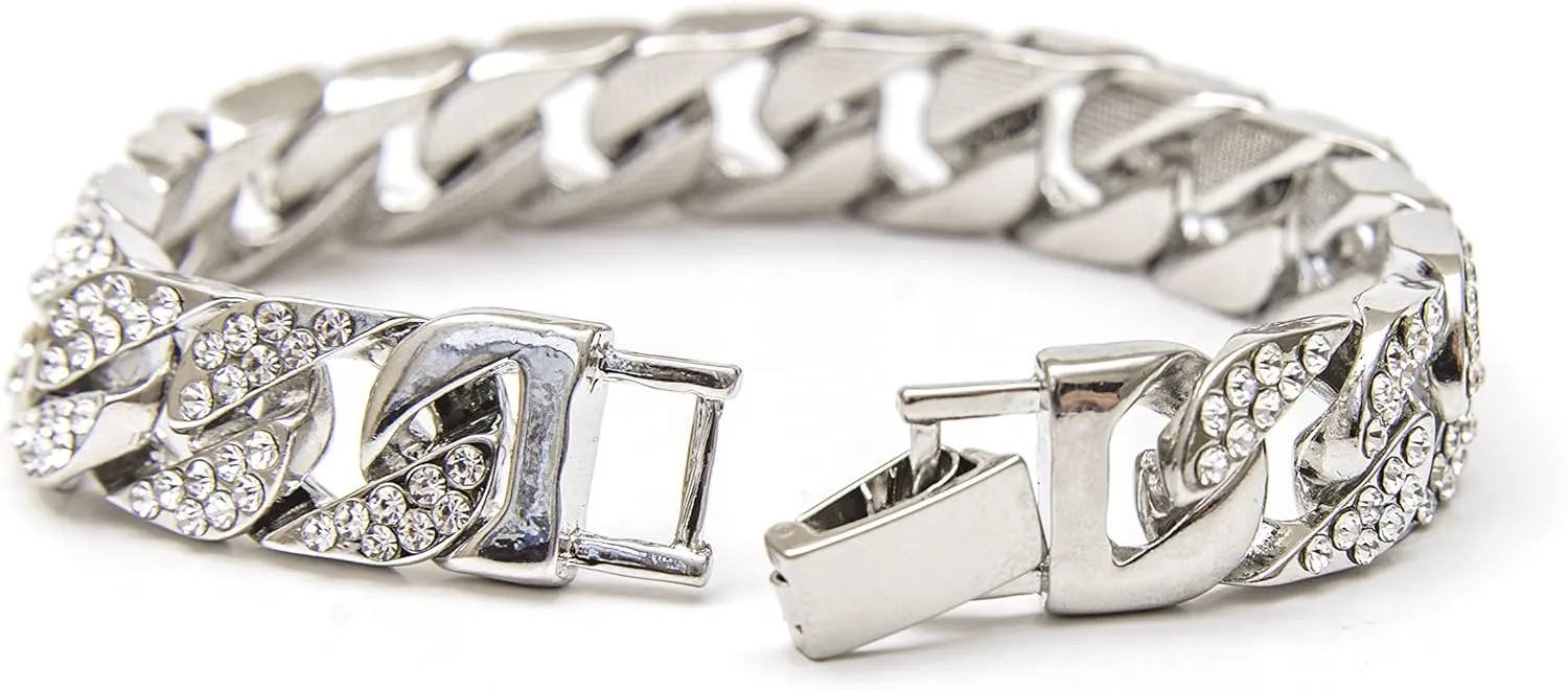 Oblong Iced Look Hip Hop Watch - 8475BC Cuban Charles Raymond Bling-ed Out interpersonal Bracelet with 