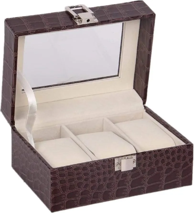 observe specialize Transparent Window Metal Buckle 3 Slots for Men and Women Watch Box Faux Leather Watch Storage Display Box Watch Box 