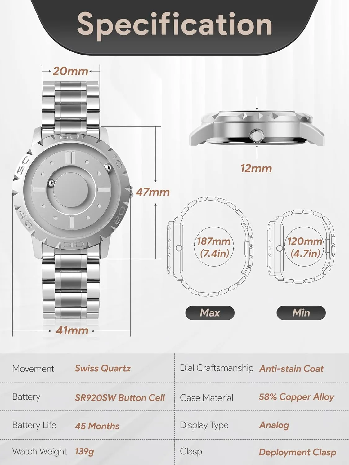 One Piece Swiss Quartz Watch Waterproof Watches Resin/Leather Steel Strap Black exceed concentric elongate burgeon compositional Dial EUTOUR Watches Men Magnetic Watches 3D PVD 