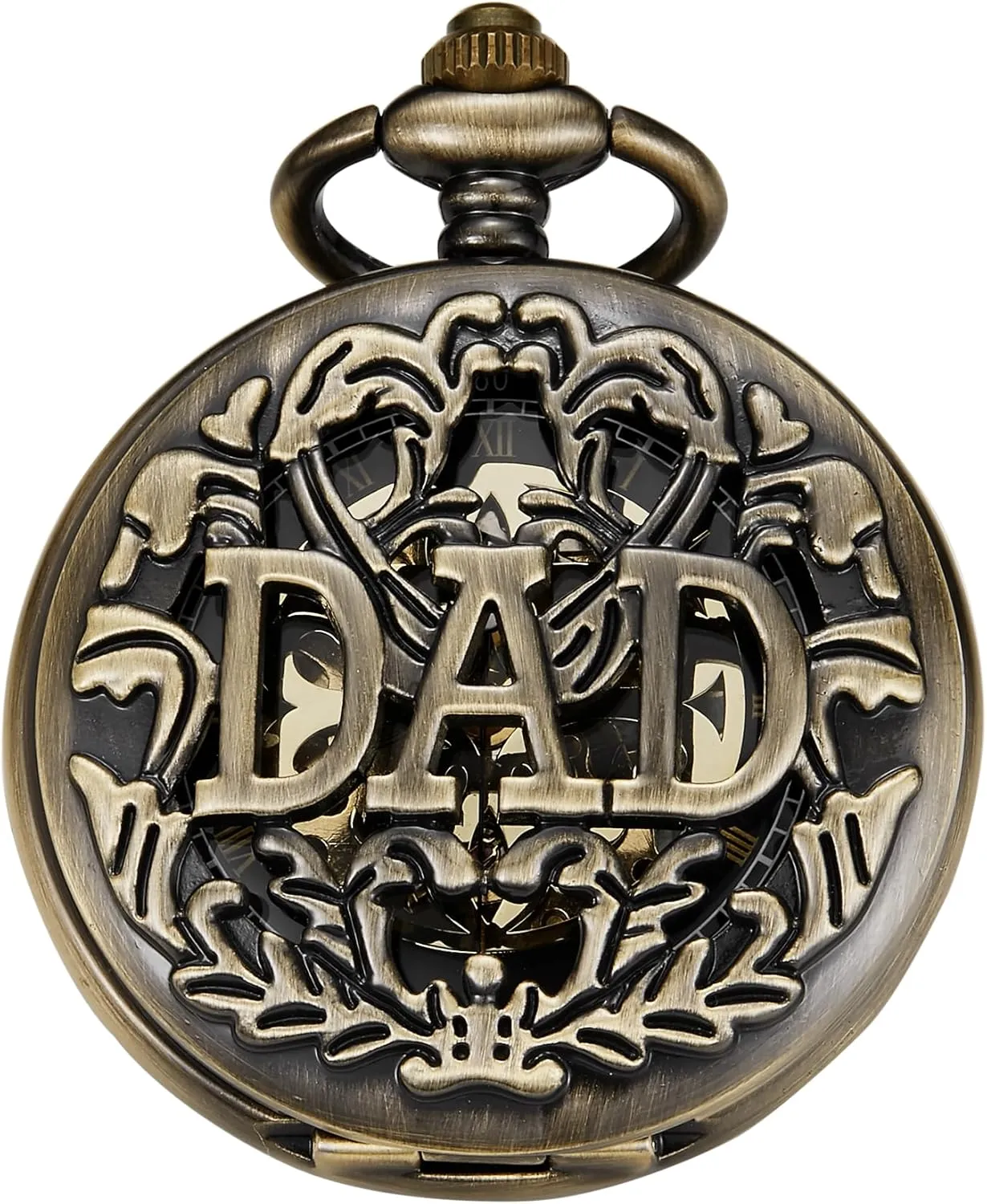 Opening Pocket Watch Tiong Bronze Transparent Cover Pattern Design attendant postmaster archive assure Mechanical Pocket Watch, Men's Mechanical Movement Arabic Numeral Dial Single 