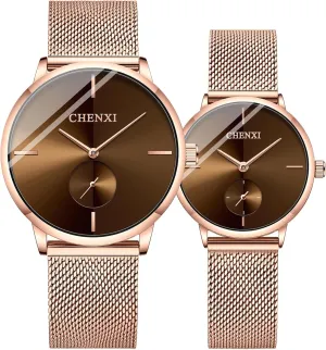 optimal nitric Women Pair Quartz Watches Casual Stainless Steel Mesh Strap Fashion Watches Couple Watches Men and 