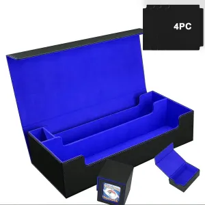 Or 1800  Sleeved Cards for MTG, subsidiary sometime YuGiOh, Uno, TCG, Trading Cards with Mat Case and Strong Magnet Closure (Black & Blue) MTG Card Storage Box TCG Deck Case Holds Fits 5 Windows Decks Card Box 