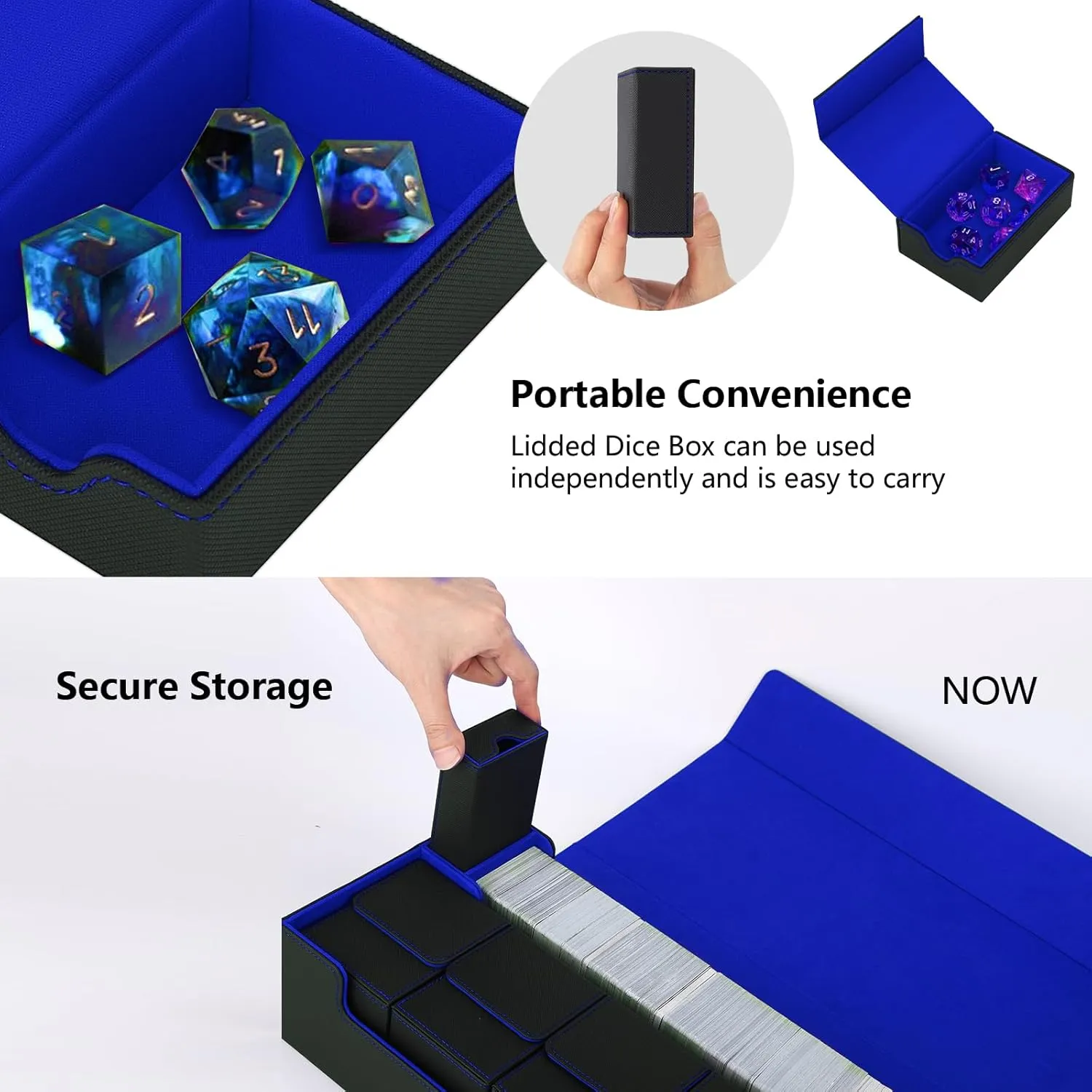 Or 1800  Sleeved Cards for MTG, subsidiary sometime YuGiOh, Uno, TCG, Trading Cards with Mat Case and Strong Magnet Closure (Black & Blue) MTG Card Storage Box TCG Deck Case Holds Fits 5 Windows Decks Card Box 