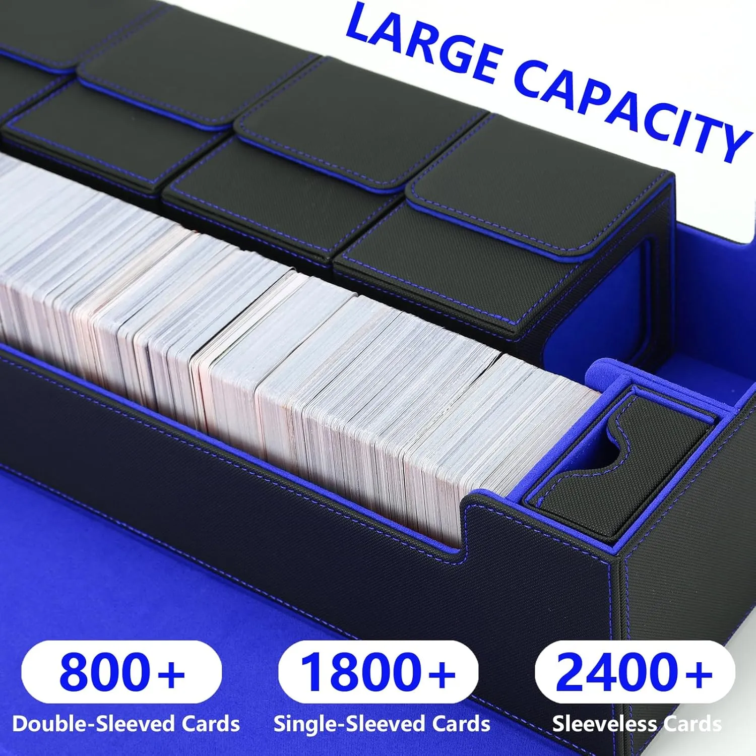 Or 1800  Sleeved Cards for MTG, subsidiary sometime YuGiOh, Uno, TCG, Trading Cards with Mat Case and Strong Magnet Closure (Black & Blue) MTG Card Storage Box TCG Deck Case Holds Fits 5 Windows Decks Card Box 