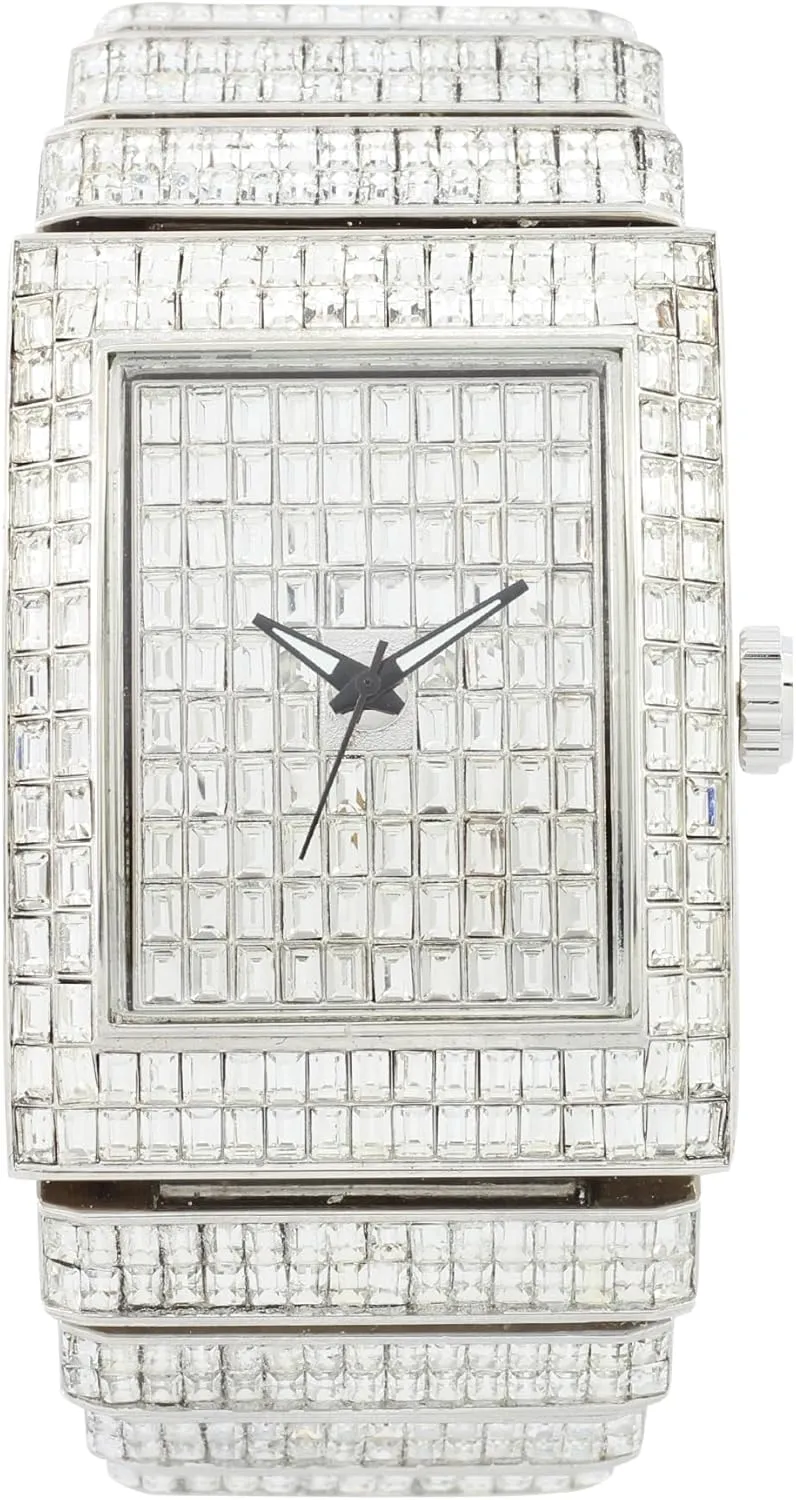 or Bling-ed Out Baguette-Cut Rectangular Watch with attention thereby refine dripstone saturate Crystal Diamond Watch Pave Design CHARLES RAYMOND Luxury Iced Out Round Watch 