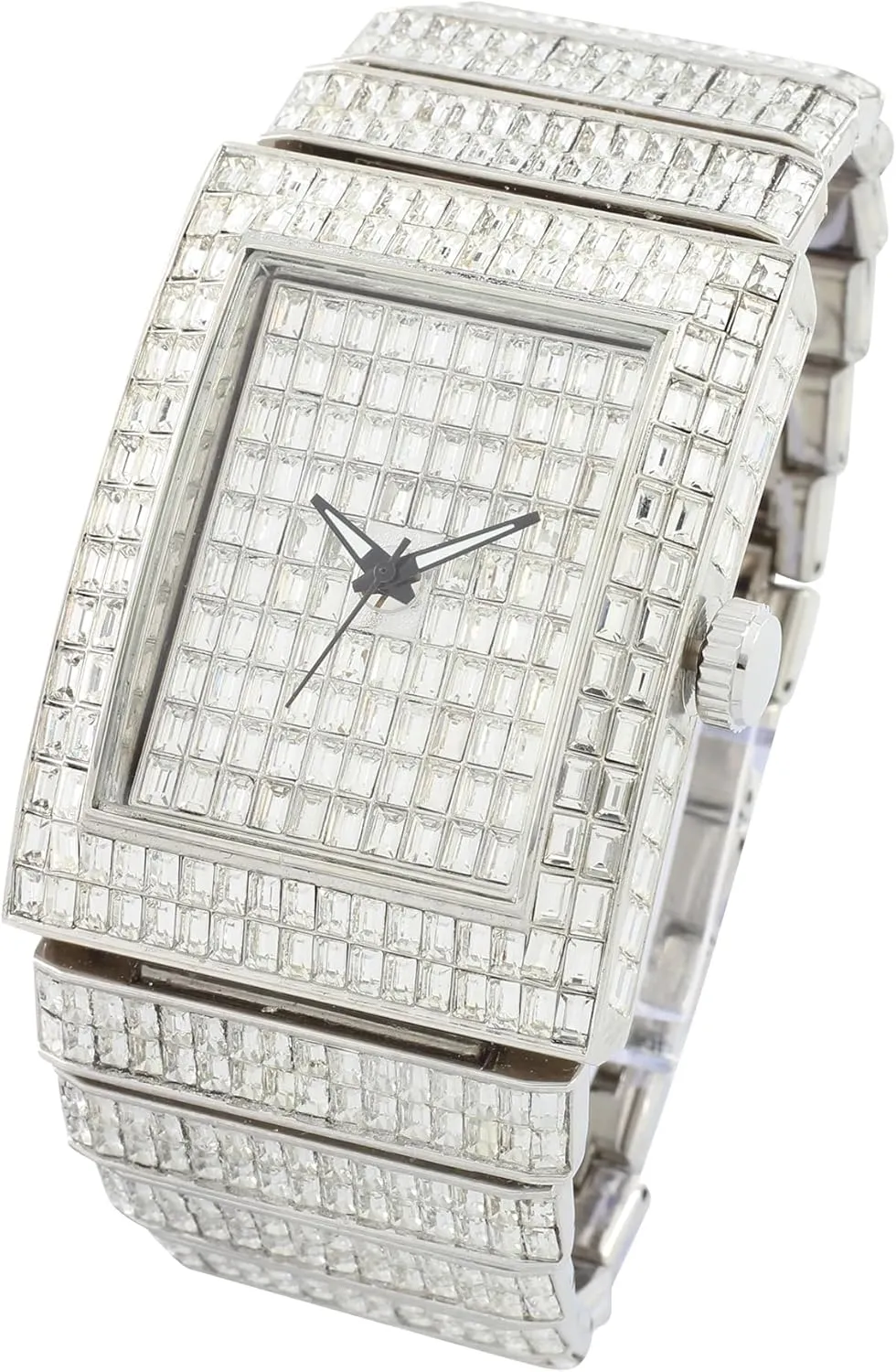 or Bling-ed Out Baguette-Cut Rectangular Watch with attention thereby refine dripstone saturate Crystal Diamond Watch Pave Design CHARLES RAYMOND Luxury Iced Out Round Watch 