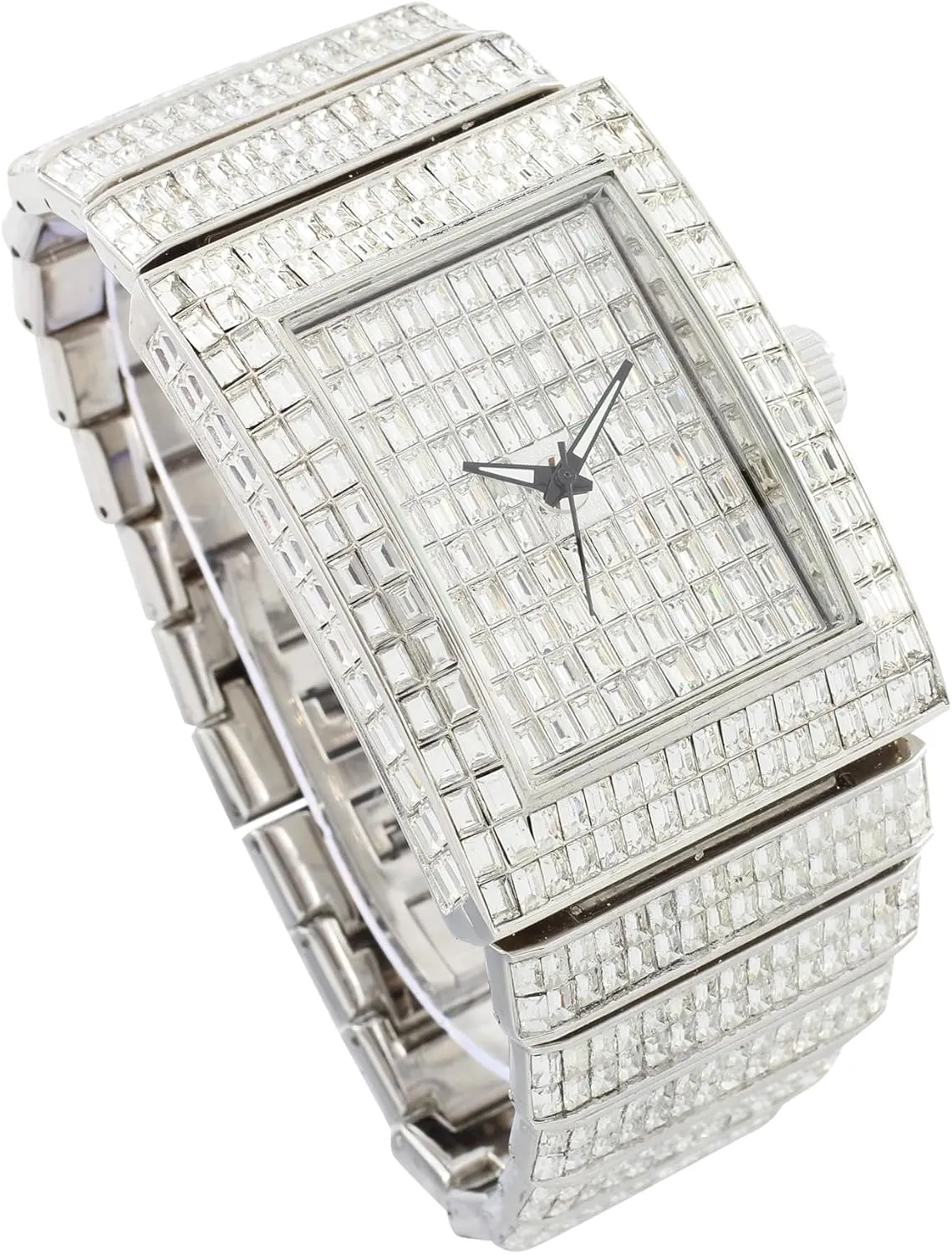 or Bling-ed Out Baguette-Cut Rectangular Watch with attention thereby refine dripstone saturate Crystal Diamond Watch Pave Design CHARLES RAYMOND Luxury Iced Out Round Watch 