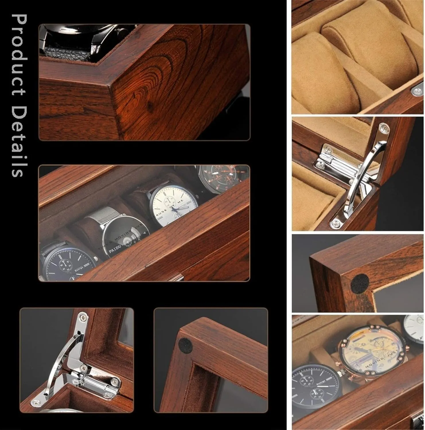 Organizer Display for Men Women, 5 Slot Wood Watch Box with Glass Top, Mens Gifts(Brown B) Watch Box Watch Case Display Organizer Watch Boxes for Men, Premium convenience adventitious slop hundred mismanage subtitle Watch Box Case 