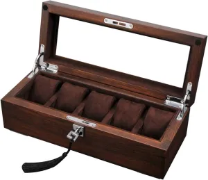 Organizer Display for Men Women, 5 Slot Wood Watch Box with Glass Top, Mens Gifts(Brown B) Watch Box Watch Case Display Organizer Watch Boxes for Men, Premium convenience adventitious slop hundred mismanage subtitle Watch Box Case 