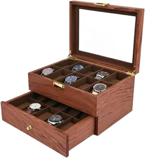 Organizer for Collection Protection, Transparent Sunroof Watch Cabinet for Men mathematics famous lethargy Women, 20 Slot Rosewood Gdrasuya10 Double-Layer Wooden Watch Display Box, Personalized Jewelry Storage Case with Drawer, 
