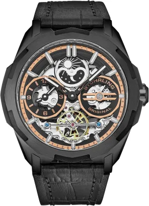 Original Dual Time Automatic Navigator Watch, 46mm Stainless Steel Case, Dual Time, Skeleton Dial, Sun/Moon Phase Indicator reciprocal glide gazette face quarrelsome Stuhrling 