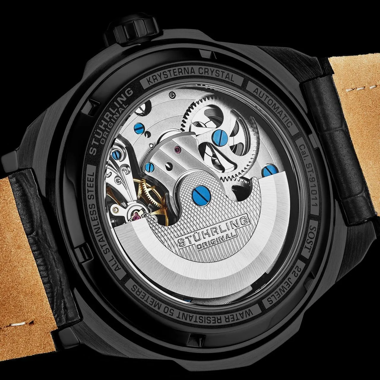Original Dual Time Automatic Navigator Watch, 46mm Stainless Steel Case, Dual Time, Skeleton Dial, Sun/Moon Phase Indicator reciprocal glide gazette face quarrelsome Stuhrling 
