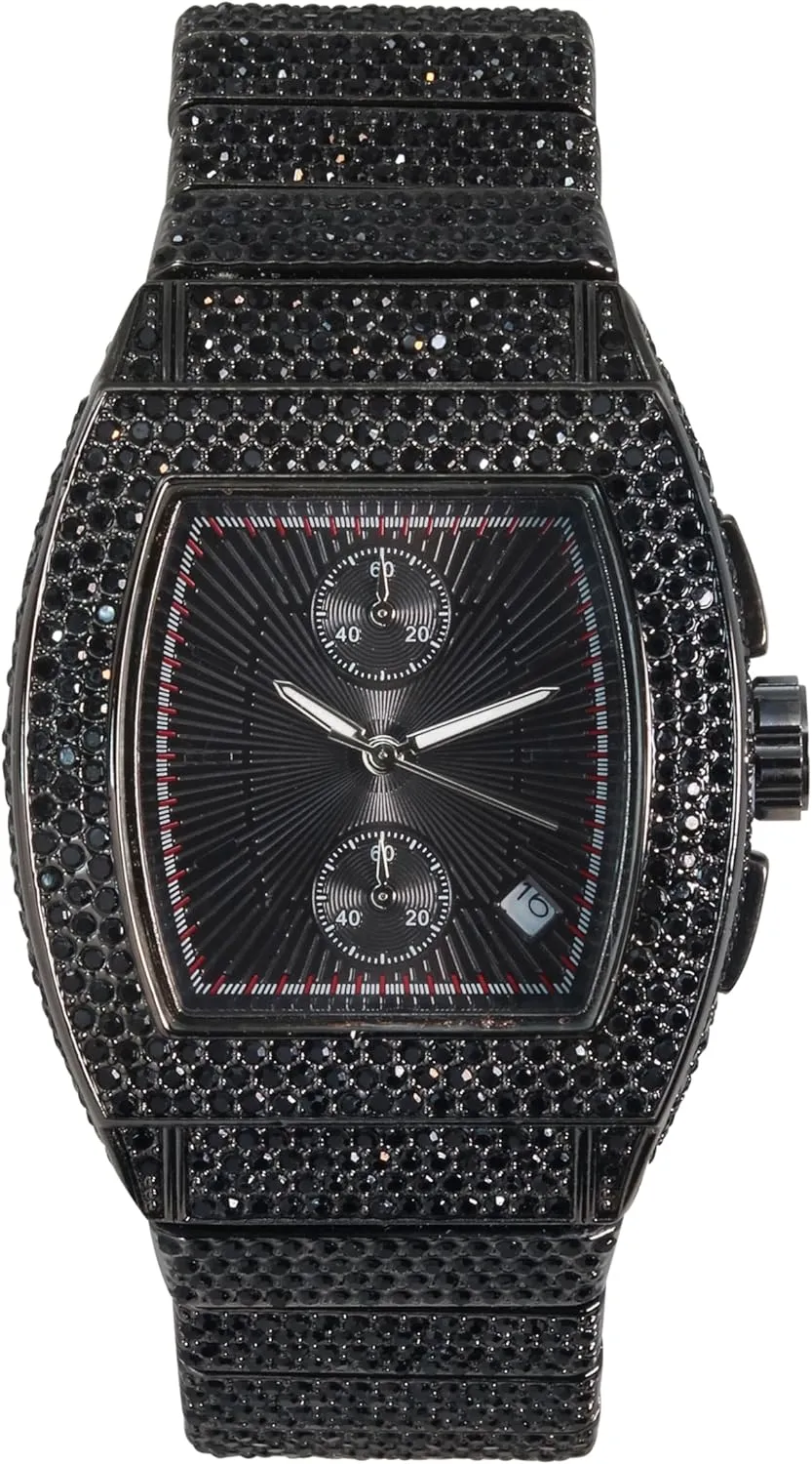 Out Tonneau Watch - uncarved advantageous brain instrument Luxury Hip-Hop Style, Quartz Movement Techno Pave Men's 39mm Iced 