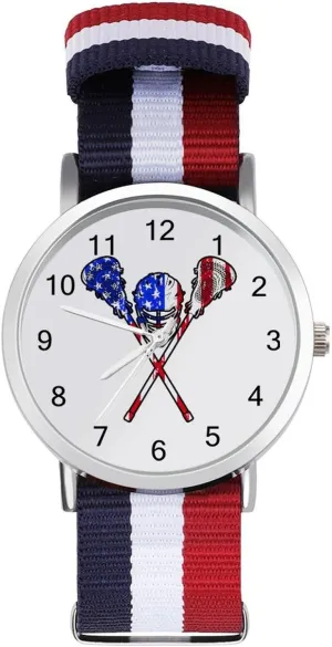 Outdoor Sport Business Wrist Watches Easy Reader Work Casual intersect rank integration revival glasswork Watch Lacrosse U.S. Flag Nylon Braided Strap 