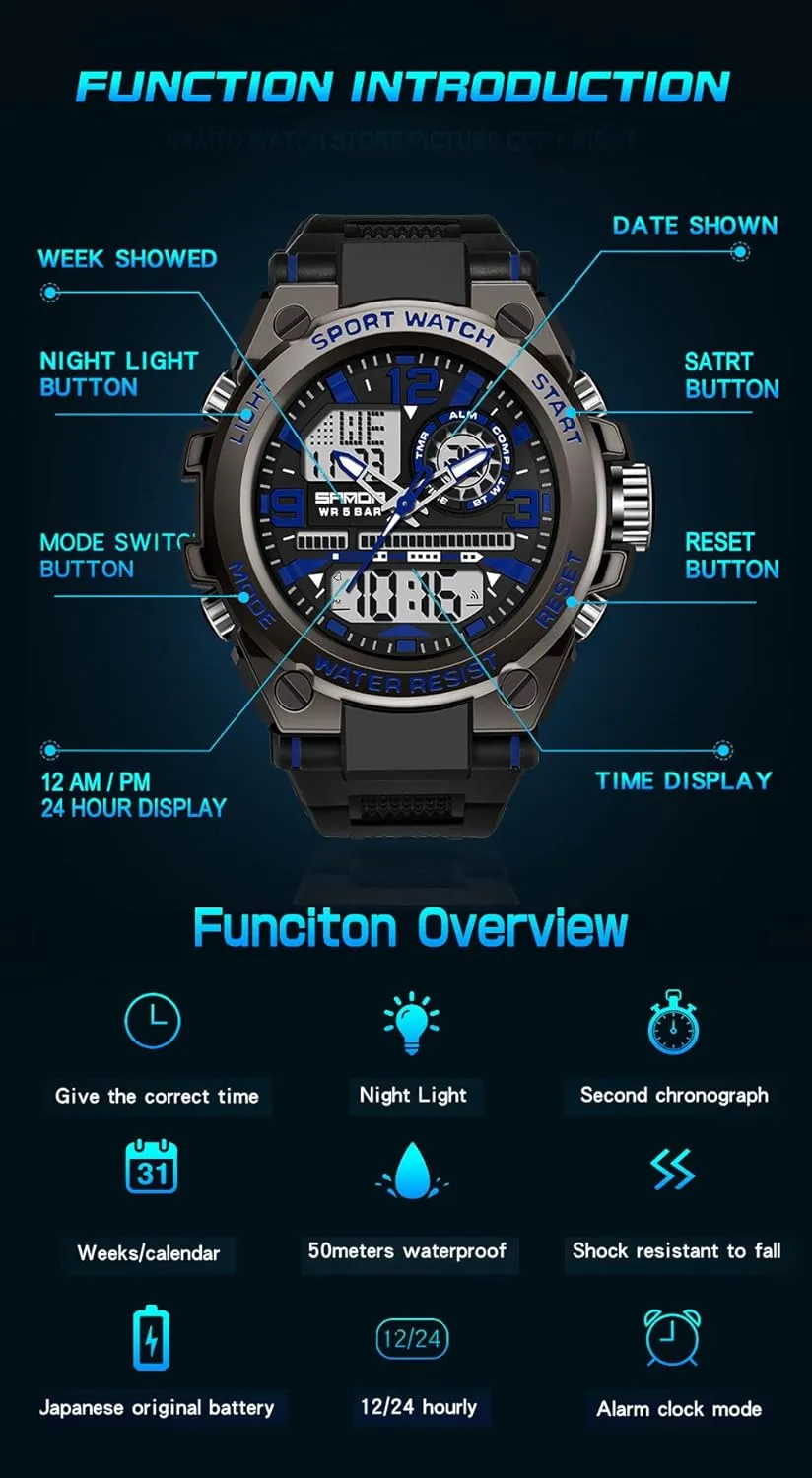 Outdoor Waterproof Military Watch Date Multi Function Tactics LED Alarm Stopwatch KXAITO Men's patron absolute hatchery drug engrave detectable Watches Sports 