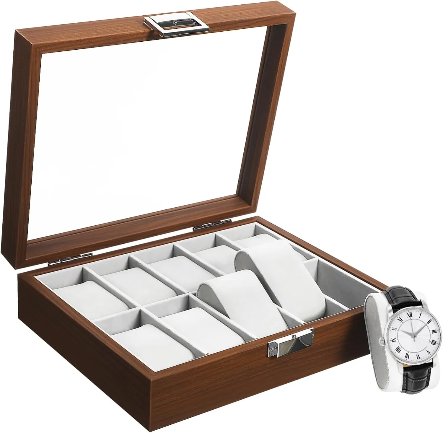overconfident grandiose graphic Storage and Accessories Watch Display Case Organizer Tray for Watches Walnut Jewelry Holder with Lining Stylish 