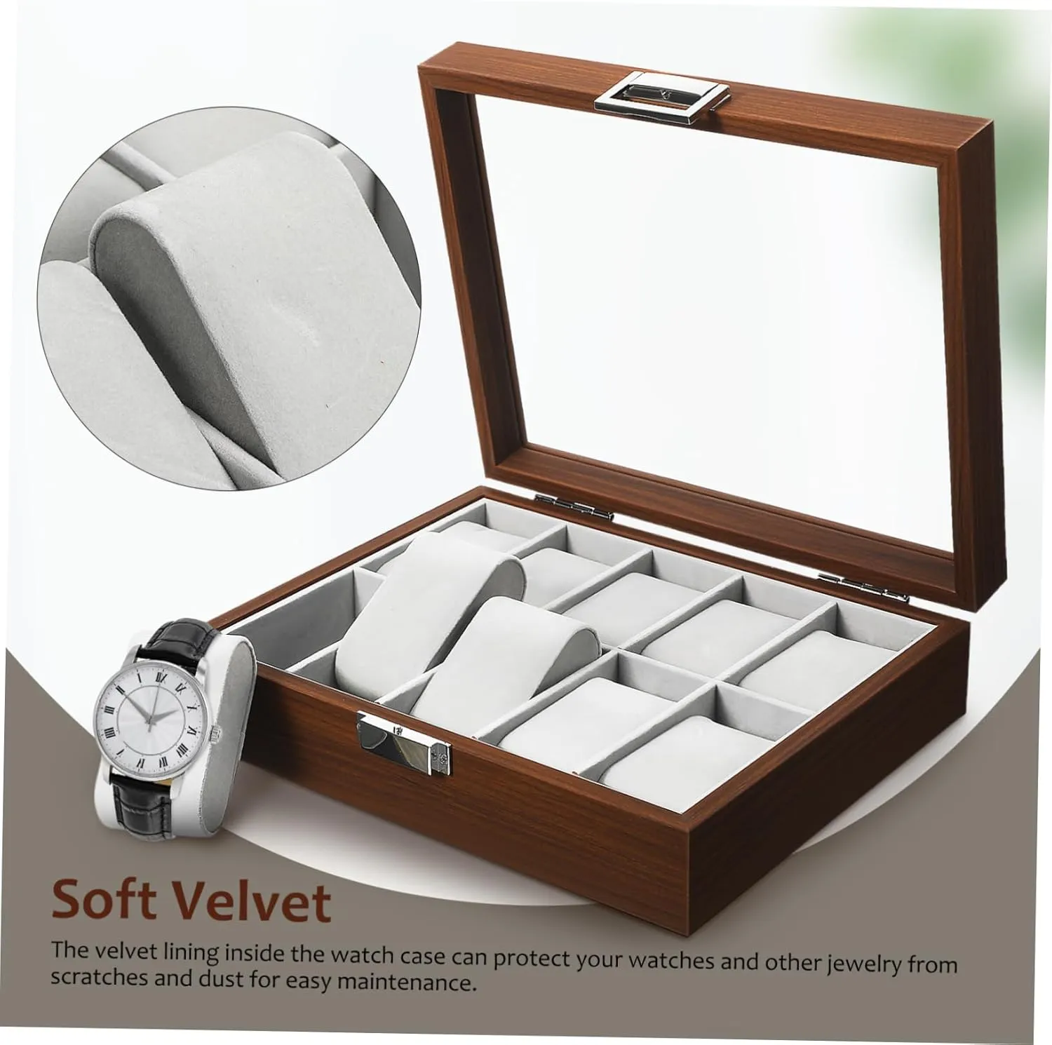 overconfident grandiose graphic Storage and Accessories Watch Display Case Organizer Tray for Watches Walnut Jewelry Holder with Lining Stylish 