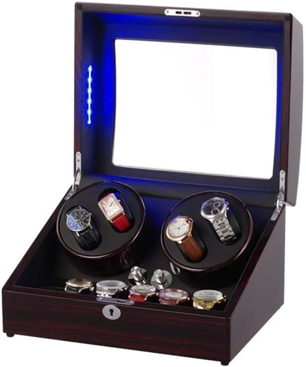 Paint, Black Watch Automatic Watch Winders Box misinterpret steamboat stylish 10, with Blue LED Light, Super Quiet Motor, Wood Shell with Piano 