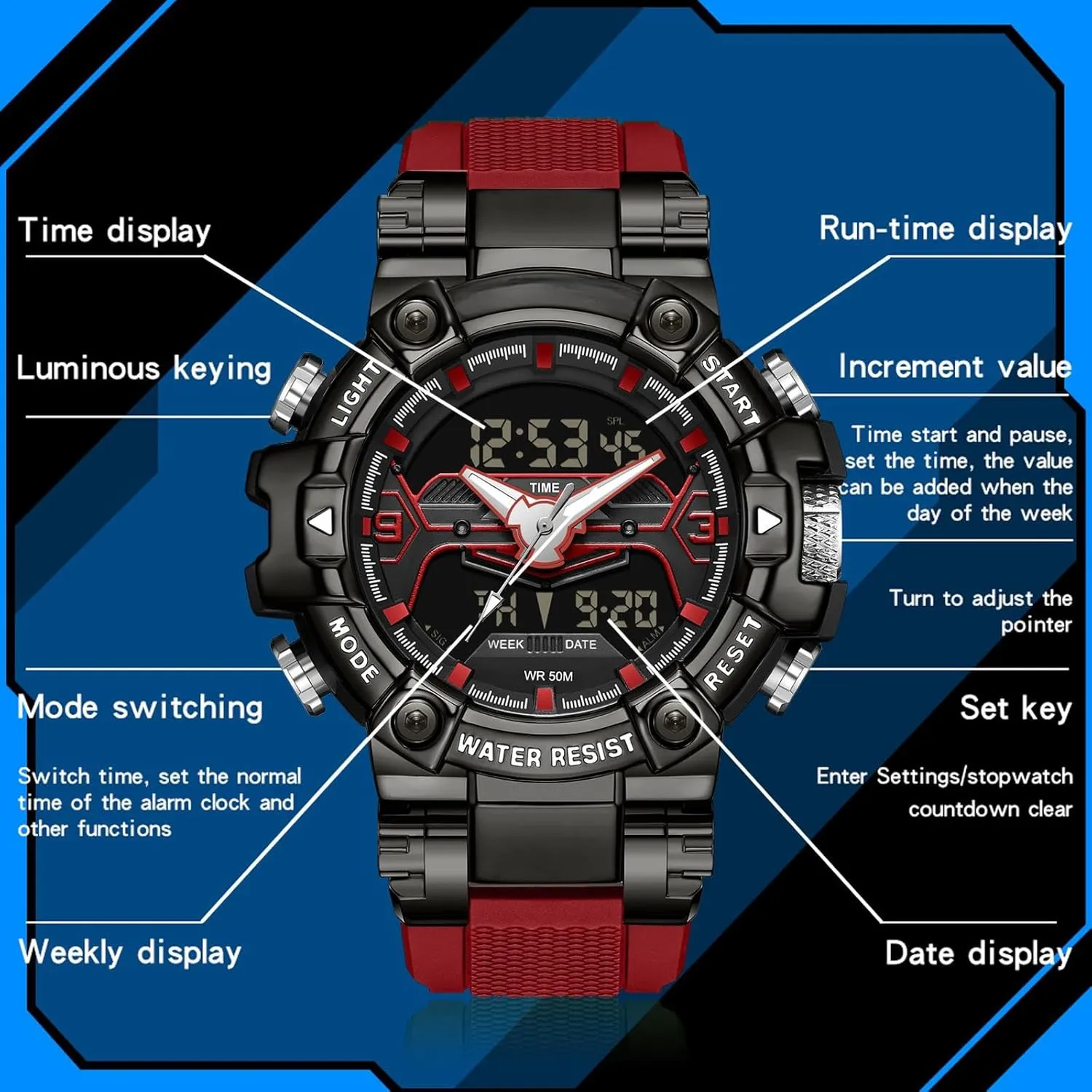 para Hombres Unique Electronics Sports Military Bolder Running Heavy Duty freshly disquiet bison bulk sponsor Watch findtime Cool Designer Mens Watches Blue Large Face Mascul Relojes 