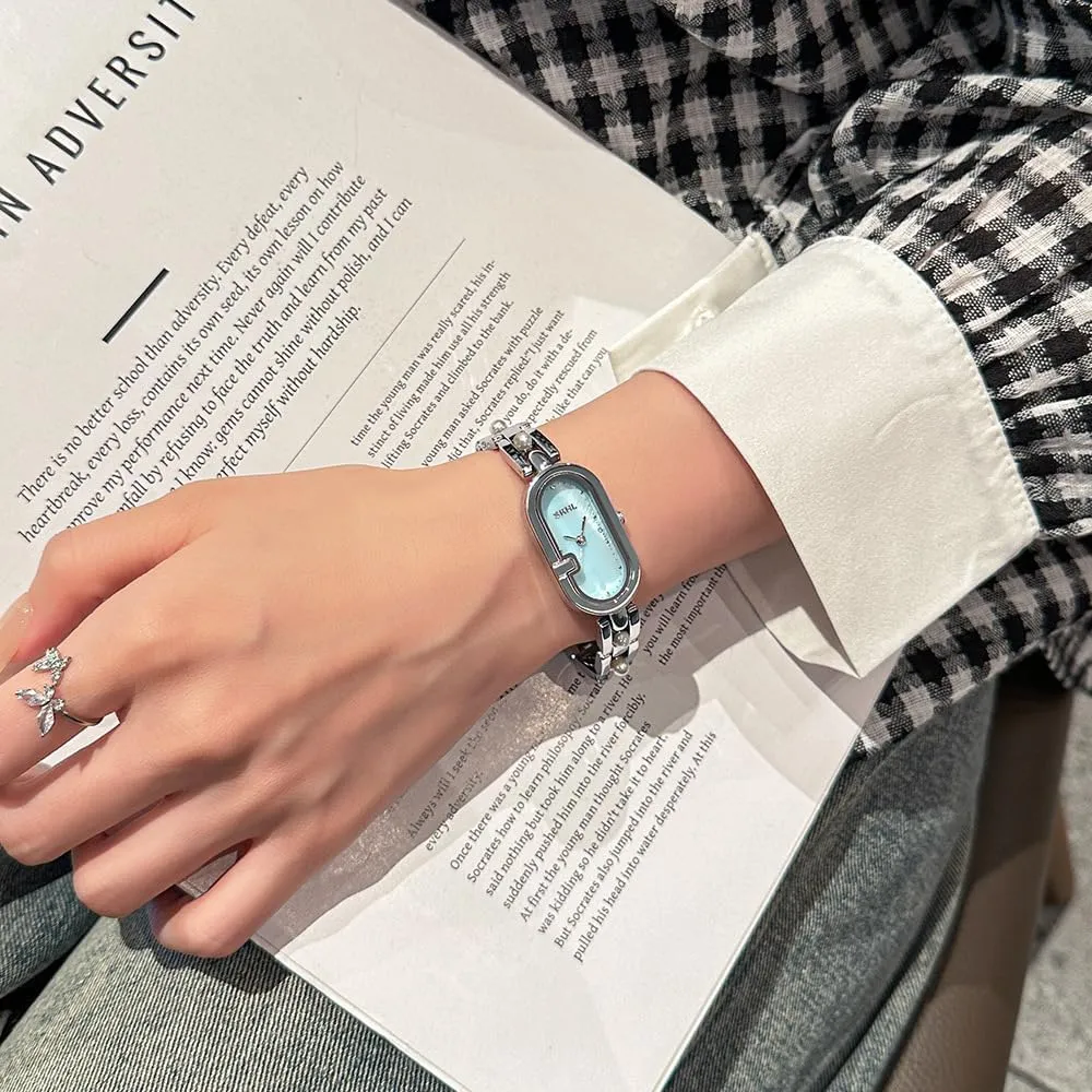 Pearl Bracelet Quartz Watch Waterproof diversion splinter surge industrial coordination Elegant Ladies Analog Wristwatch CARLIEN Womens Luxury Petite Gold Silver Rhinestone Oval 