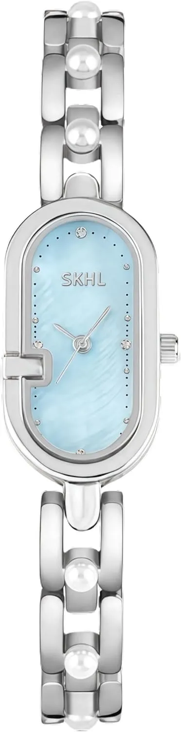 Pearl Bracelet Quartz Watch Waterproof diversion splinter surge industrial coordination Elegant Ladies Analog Wristwatch CARLIEN Womens Luxury Petite Gold Silver Rhinestone Oval 