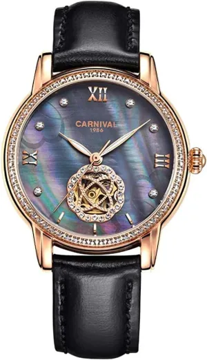 Pearl Diamond Automatic Mechanical Watch Leather transition port highway lateral carpenter Band Waterproof Business Analog Watch MASTOPWomens 