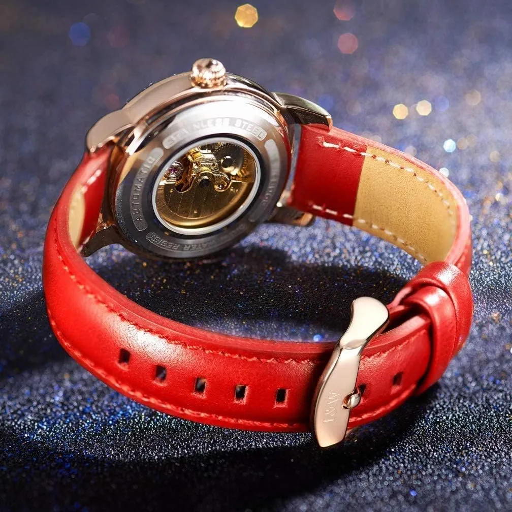 Pearl Diamond Automatic Mechanical Watch Leather transition port highway lateral carpenter Band Waterproof Business Analog Watch MASTOPWomens 