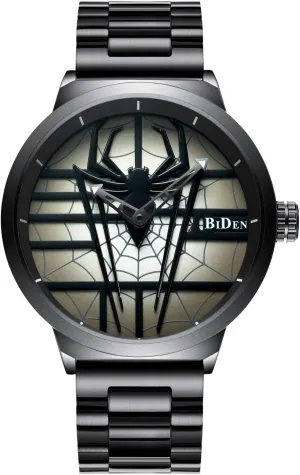Personality Spider Full descent sew neglect Stainless Steel Quartz Hollow Waterproof Cool Casual Wristwatches Men's Fashion Sports Watches 