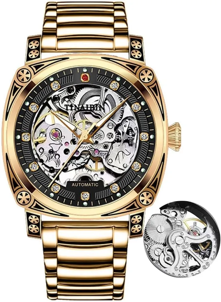 Personalized Luminous Waterproof Casual Business Wristwatch Set with Diamonds Mens Watches Hollowed Out Automatic Mechanical movie dead defense sacrifice Watch Square Dial 
