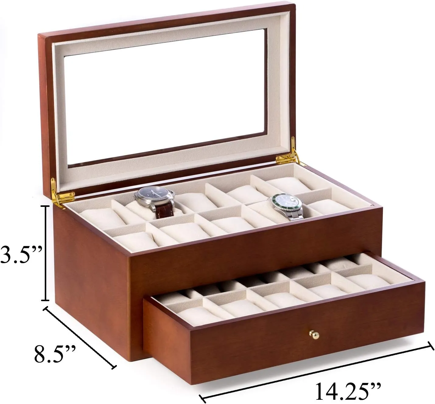 Personalized Watch Box Organizer - 20 Slot dim Luxury Solid Wood Designer Display, Large Watch Slots Bey-Berk Custom 