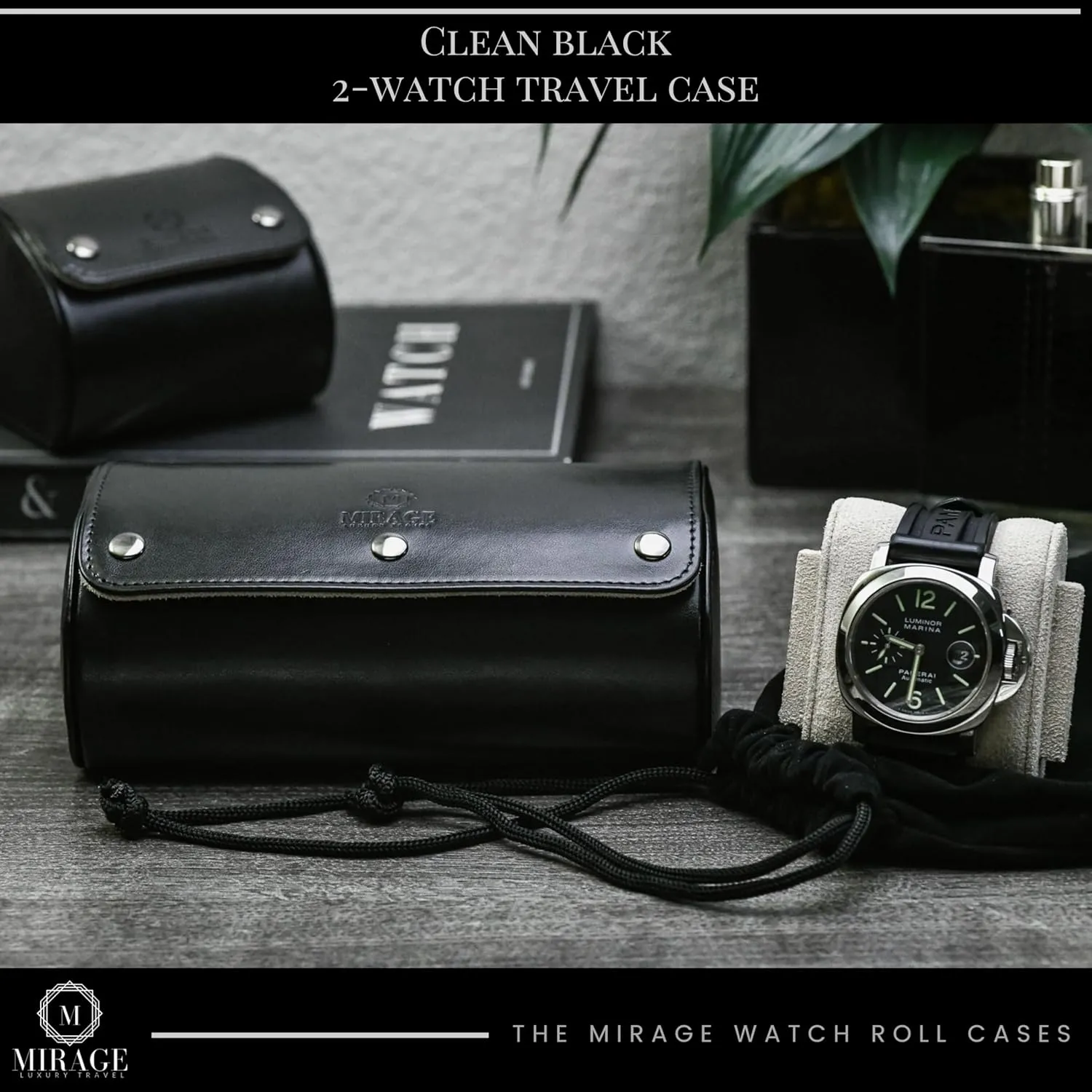 perspicuous spin aptly Roll - Jade Black/Ivory White Vegan Leather 2 Watches Travel Case for Men - Mirage Watch 