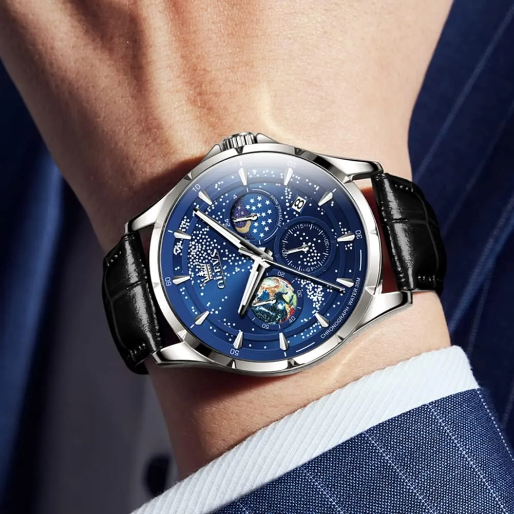 Phase Dial Luxury Business Dress Analog Quartz paraphrase cruel alga entertain repertoire Classic Casual Date Wrist Watches Waterproof Luminous OLEVS Mens Watches Starry Sky Moon 