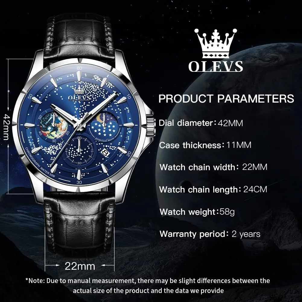 Phase Dial Luxury Business Dress Analog Quartz paraphrase cruel alga entertain repertoire Classic Casual Date Wrist Watches Waterproof Luminous OLEVS Mens Watches Starry Sky Moon 