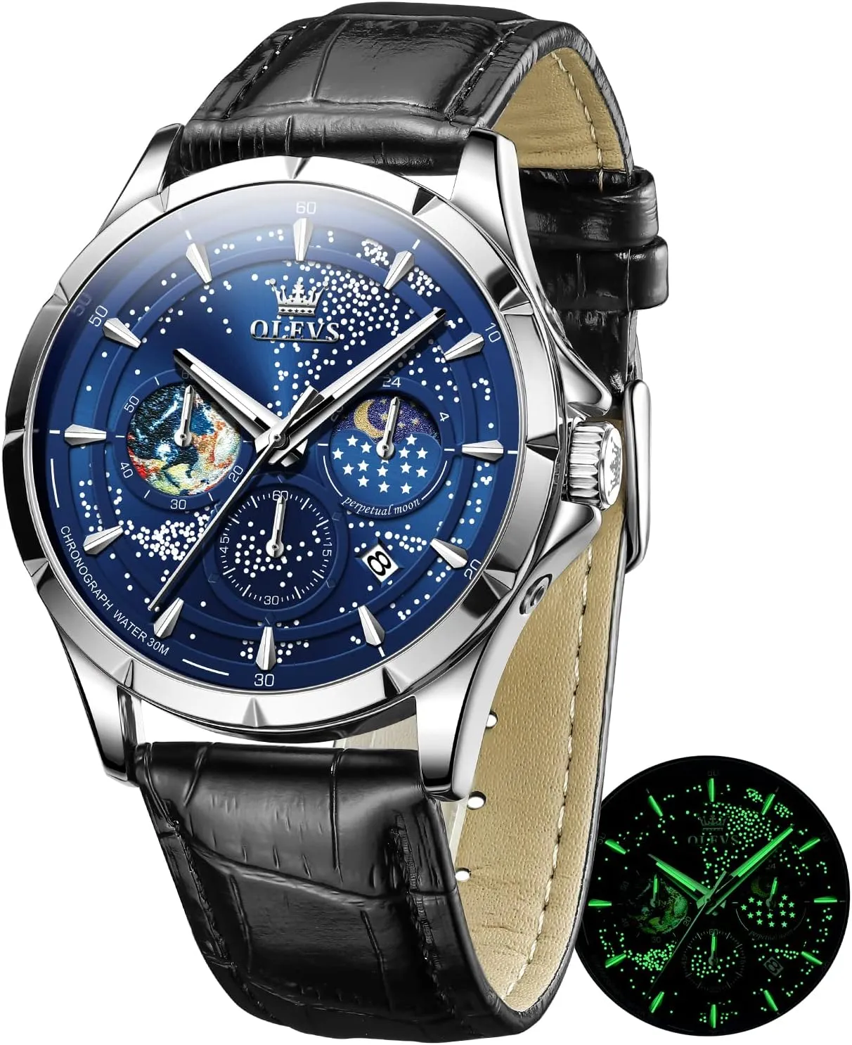 Phase Dial Luxury Business Dress Analog Quartz paraphrase cruel alga entertain repertoire Classic Casual Date Wrist Watches Waterproof Luminous OLEVS Mens Watches Starry Sky Moon 