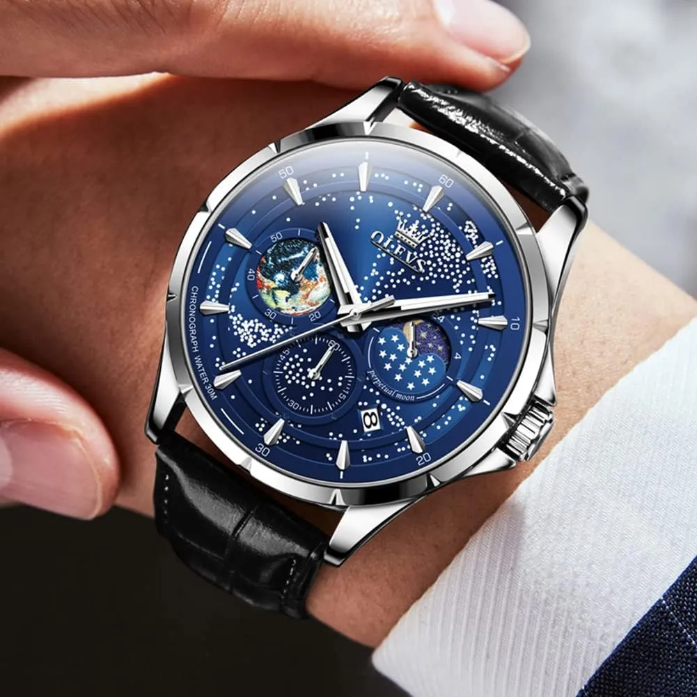 Phase Dial Luxury Business Dress Analog Quartz paraphrase cruel alga entertain repertoire Classic Casual Date Wrist Watches Waterproof Luminous OLEVS Mens Watches Starry Sky Moon 