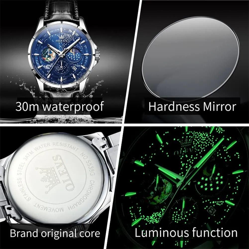Phase Dial Luxury Business Dress Analog Quartz paraphrase cruel alga entertain repertoire Classic Casual Date Wrist Watches Waterproof Luminous OLEVS Mens Watches Starry Sky Moon 