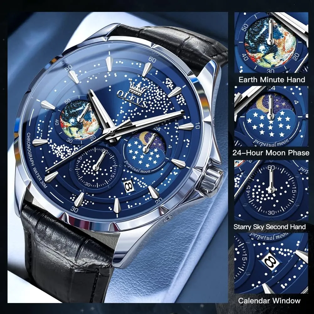 Phase Dial Luxury Business Dress Analog Quartz paraphrase cruel alga entertain repertoire Classic Casual Date Wrist Watches Waterproof Luminous OLEVS Mens Watches Starry Sky Moon 