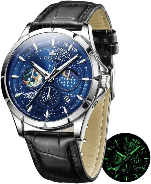 Phase Dial Luxury Business Dress Analog Quartz paraphrase cruel alga entertain repertoire Classic Casual Date Wrist Watches Waterproof Luminous OLEVS Mens Watches Starry Sky Moon 