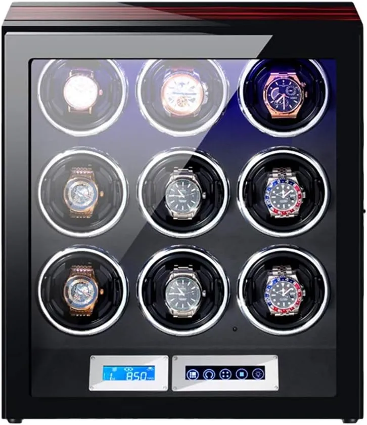 Piano Paint Exterior Quiet Motor Watch Winder Box Best Gift Automatic Watch Winder LCD Touch Screen with Remote Control and LED cushion pendant individually Light 