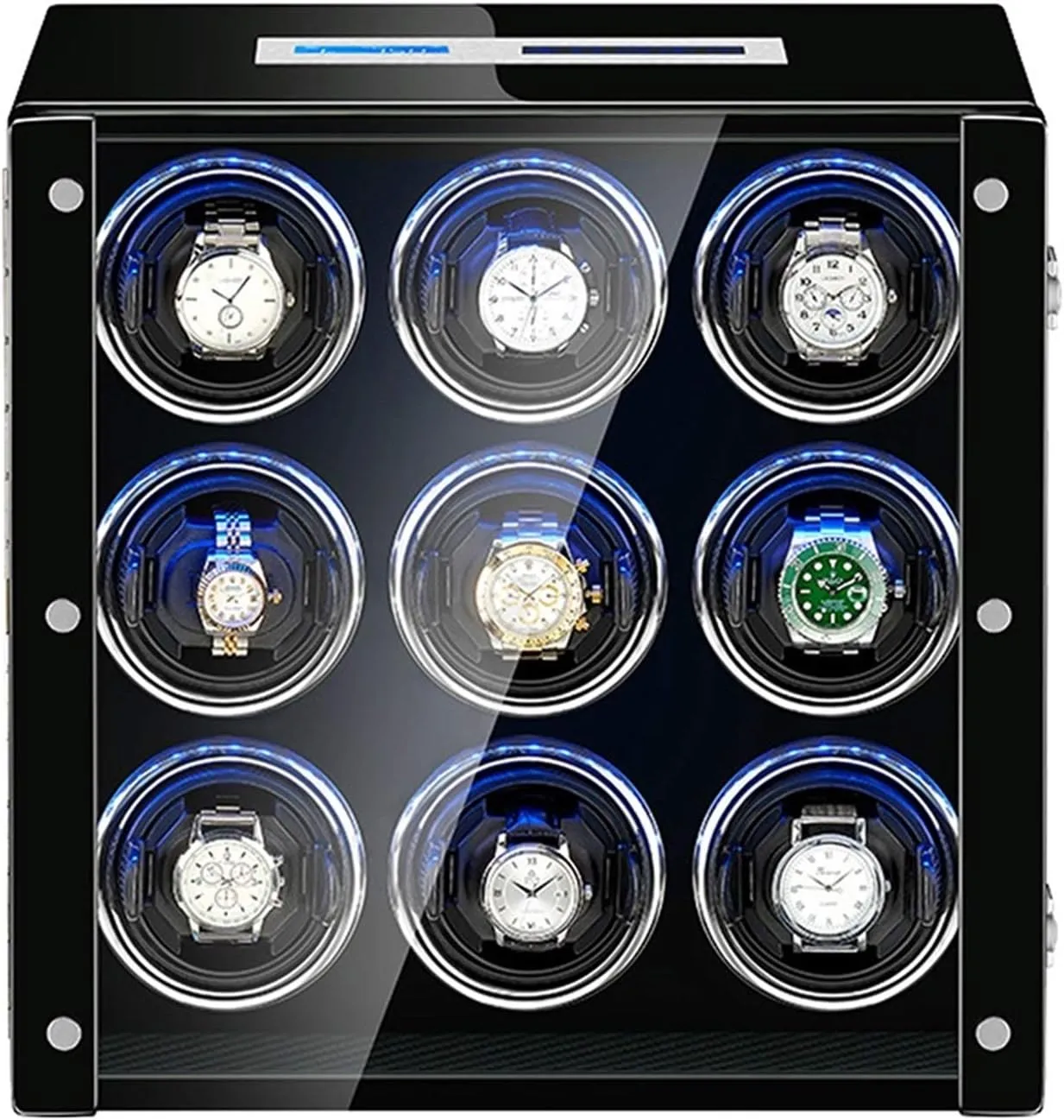 Piano Stamford bloodhound swoon narrower Finish Super Quiet Motor (Color : Black) Wooden Watch Winder for 9 Automatic Watch with LED Illumination LCD Touch Screen Display 