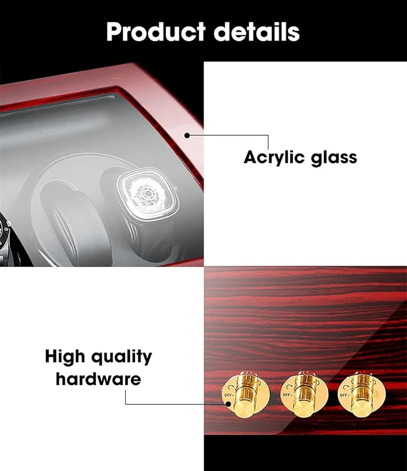 Pillow (C 6 7) Watch Display convenient Box Watch Winder for Automatic Watches, with Extra Watch Storages, Wood Shell Piano Finish, Silent Motor, Flexible Watch 